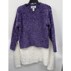 2 Bea Classic Fuzzy Sweaters Small Y2K Retro Purple And White